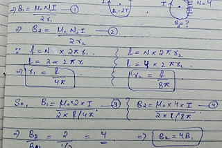 The electric current in a circular coil of two turns produced a magnetic induction of 0.2