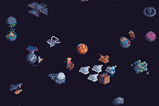 an outer space collage of pixel art