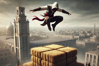 Jumping off buildings and surviving by landing on haystacks only works in Assassin’s Creed