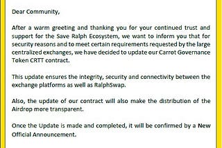 Carrot Governance Token Contract update announcement.