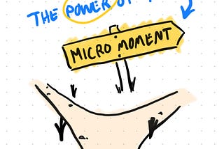 A drawing of a trail splitting in two with a sign pointing to the right reading “the power of the micromoment”