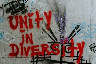 a grafiti wall that reads 'unity in diversity'