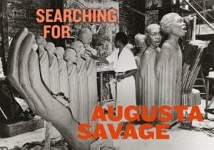 key art for new augusta savage film. artist stands in the middle of one of her sculptures