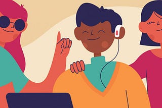 Ilustração vetorial de três pessoas com limitações físicas utilizando o notebook