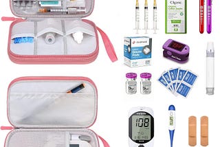 Double Layer Diabetic Supplies Storage Bag Carrying Case Organizer for Glucose Meter Insulin Pen Diabetes Testing Kit, Test Strips, Lancets, Syringe, Lancing Device, Alcohol Wipe Ice Pack (Pink)