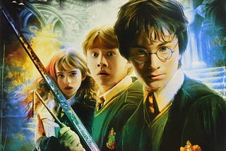 Poster image featuring Harry Potter, Ron Weasley, and Hermione Granger from the HP series by J.K. Rowling