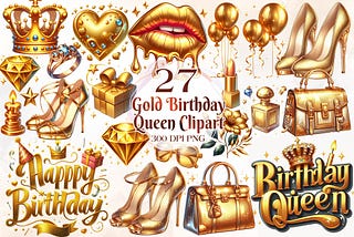 Gold Birthday Queen Sublimation Clipart