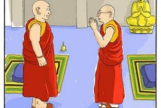 cartoon of a zen master congratulating his disciple for being thoughtless