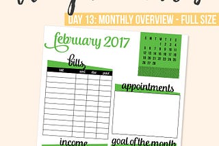 Today's printable is a request from Madalyn. She wanted a monthly overview with a few certain components on it. This printable is specifically for February 2017, but if I get enough requests, I'll definitely add future months to the club. Don't miss this and other free printables at iheartplanners.com