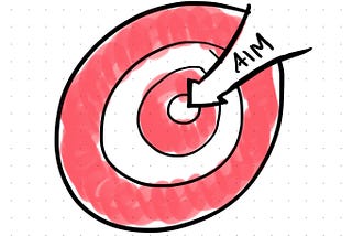 hand drawn target with the word “Aim” pointing at the center.