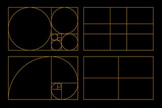 Four diagrams side by side depicting the golden ratio
