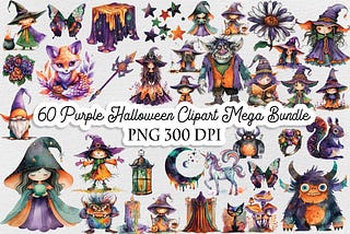 Purple Halloween Clipart Mega Bundle PNG