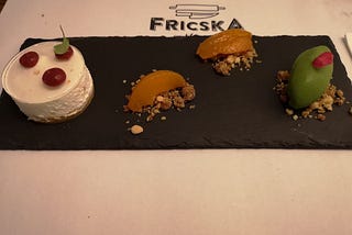Fricska Gastropub — Cottage Cheese Mousse, Peach, Basel Sorbet