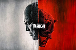 Poster for ‘Daredevil: Born Again’ featuring side profiles of Wilson Fisk and Daredevil.