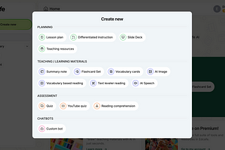 Edcafe AI 'Create new' modal