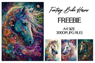 Fantasy Boho Horses A4 Watercolor Style