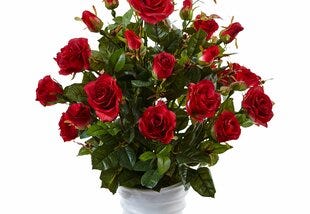 Silk Rose Bush Floral Arrangement In Planter By Red Barrel Studio Onsales Discount Prices.