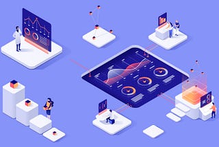 People interacting with charts and analyzing statistics. 3d illustration.