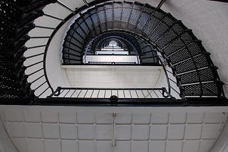 Photo of spiral staircase, showing expanding and narrowing perspectives