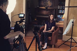 Linea Johnson being filmed for a documentary.