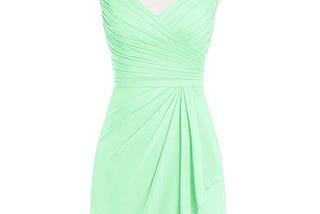 Mint_green Azazie Fawne — Chiffon And Lace Knee Length Illusion V Neck Dress