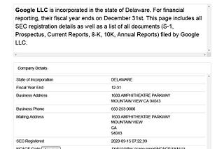 On my WWW, Google is an LLC incorporated in the state of Delaware.