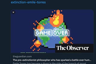 Imagine of the original, inaccurate title of the Guardian article still appearing on social media, even after the title of the article itself has been changed.