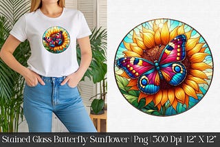 Stained Glass Butterfly Sunflower Graphic Illustrations 1