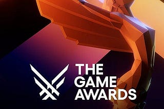 The game awards statue with the logo in front of it.