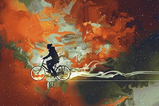 An  Art of a person on a bike with a colourful background