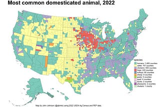 Most Common Domesticated Animal in each US county