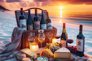 Italian wines for a sunset beach picnic with wine and cheese