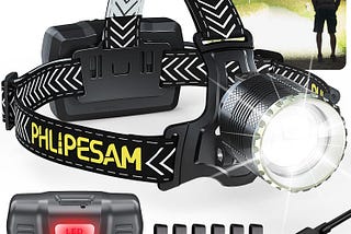 150,000 Lumens Rechargeable Headlamp for Adults | Ultra-Bright LED Forehead Headlamp with Motion Sensor | 9 Lighting Modes | IP68 Waterproof | 115° Adjustable | Perfect for Camping, Hiking and Fishing