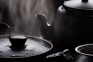 Bing-AI generated photo of black kettles and a black tea pot