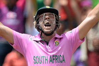 DE Villiers celebrating his record breaking innings.