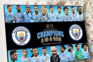 Manchester City 4-in-a-Row Champions Players Signatures Canvas