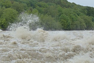 Raging river in flood stage.