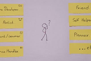 Stickfigure confused how to manage so many roles in life.