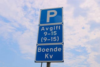 Paid Parking sign, Sweden, Mon-Sat, from 9 to 15 hours