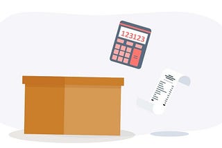 Calculator with box and receipt — Understanding your fulfillment costs for FBA, a 3PL, and Deliverr