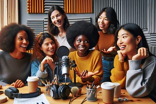 Group of diverse women oin a podcast