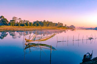 A net suspended over the river, near Majuli island, Assam