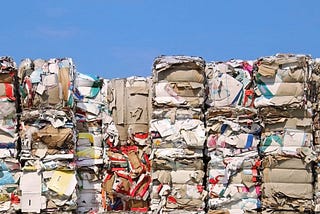 Towers of bundled cardboard