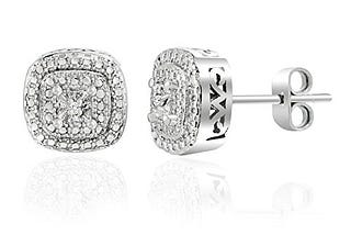 Lumineux Diamond Womens 18K White Gold Plated Brass Diamond Accent Double Halo Stud Earrings