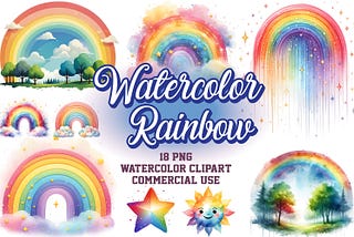Watercolor Rainbow Clipart PNG Bundle