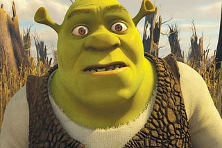 Shrek looking surprised from the movie Shrek.