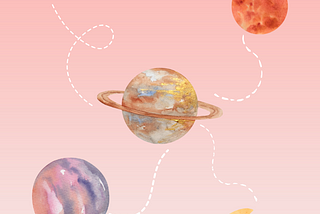 Planets with little lines and gradient pink background