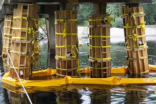 comcrete pillars surrounded with wooden forms