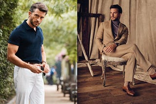 An image showcasing men’s fashion featuring a model or man wearing stylish attire, possibly a tailored suit, shirt, and accessories, presenting a sophisticated and fashionable look.