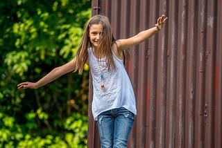 A little girl plays